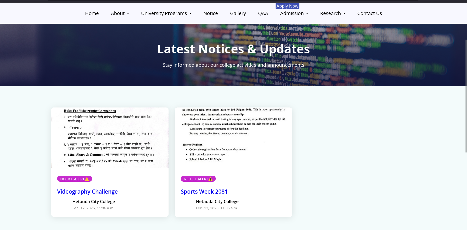 College Website hover